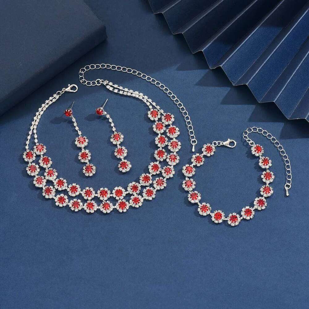 Shiny Flower Crystal Jewelry Set 4Pcs Necklace+Bracelet+Earrings Silver Plated Choker for Women Party Wedding Evening Fashion Z260313