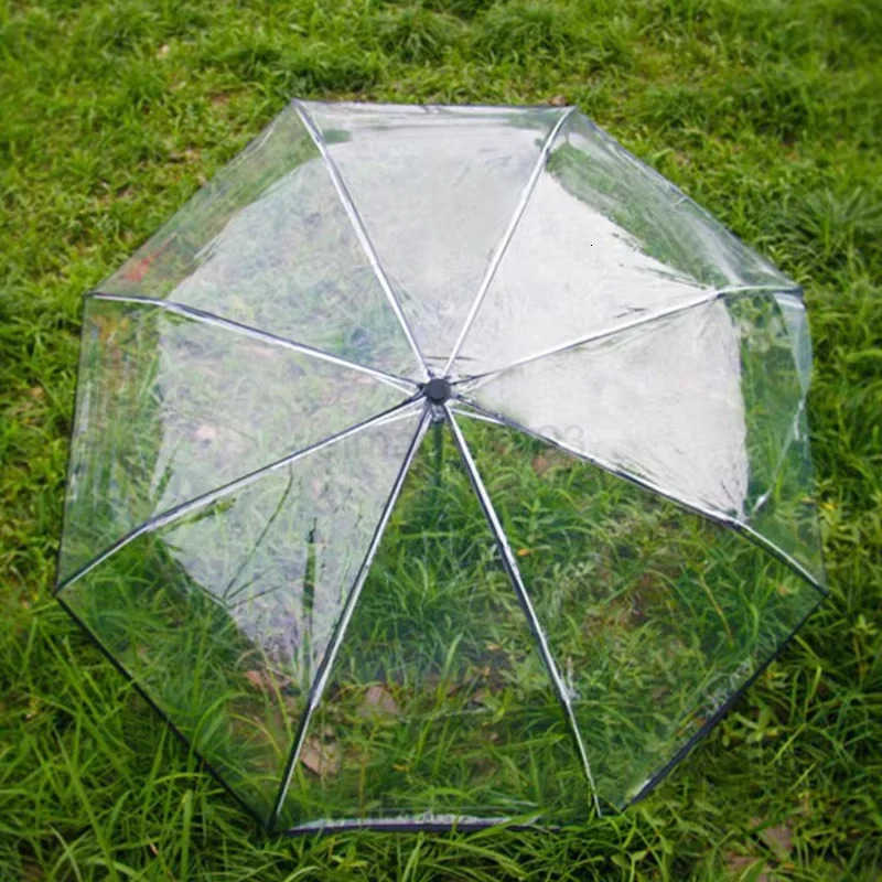 Student minimalist transparent folding umbrella fully automatic transparent three-fold umbrella windproof and rainproof H260314