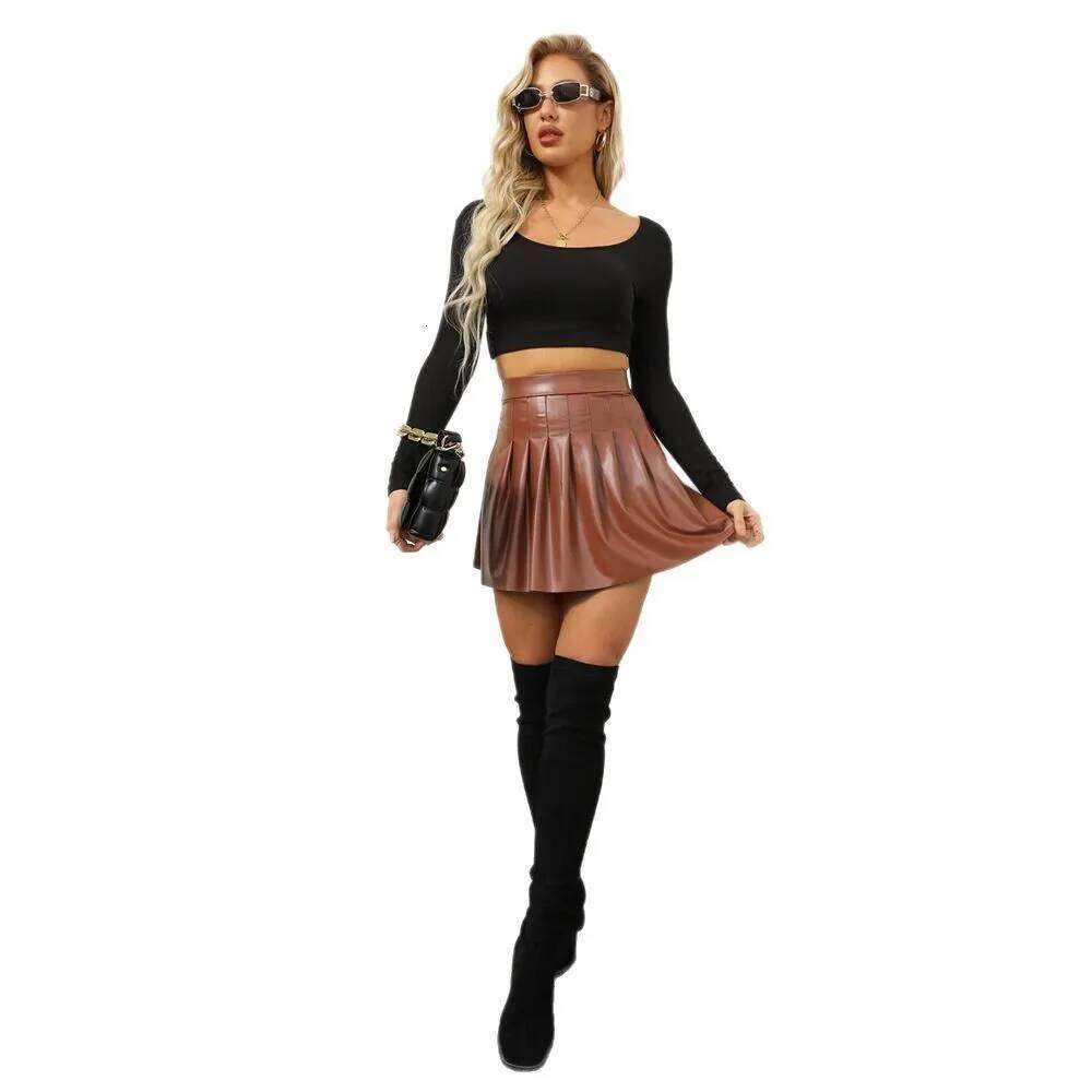 Women's Short 2025 Spring/Summer Europe and America Solid Color High Waist Hundred Fold Small Leather Skirt Z260314