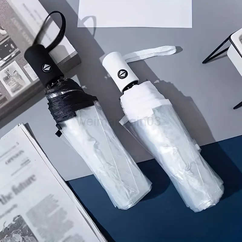 Student minimalist transparent folding umbrella fully automatic transparent three-fold umbrella windproof and rainproof H260314