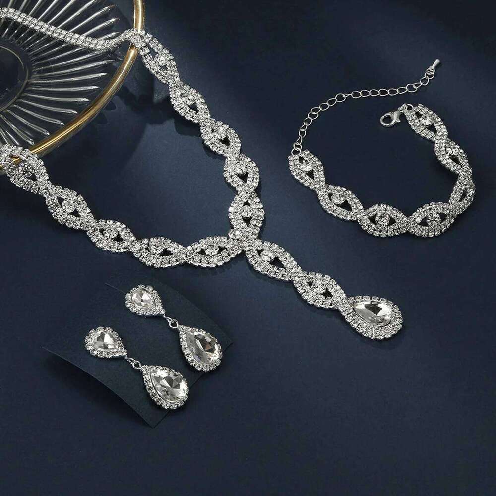 4 pieces of women's fashionable and trendy water drop earrings with necklaces, bracelets, jewelry sets, banquet accessories Z260313
