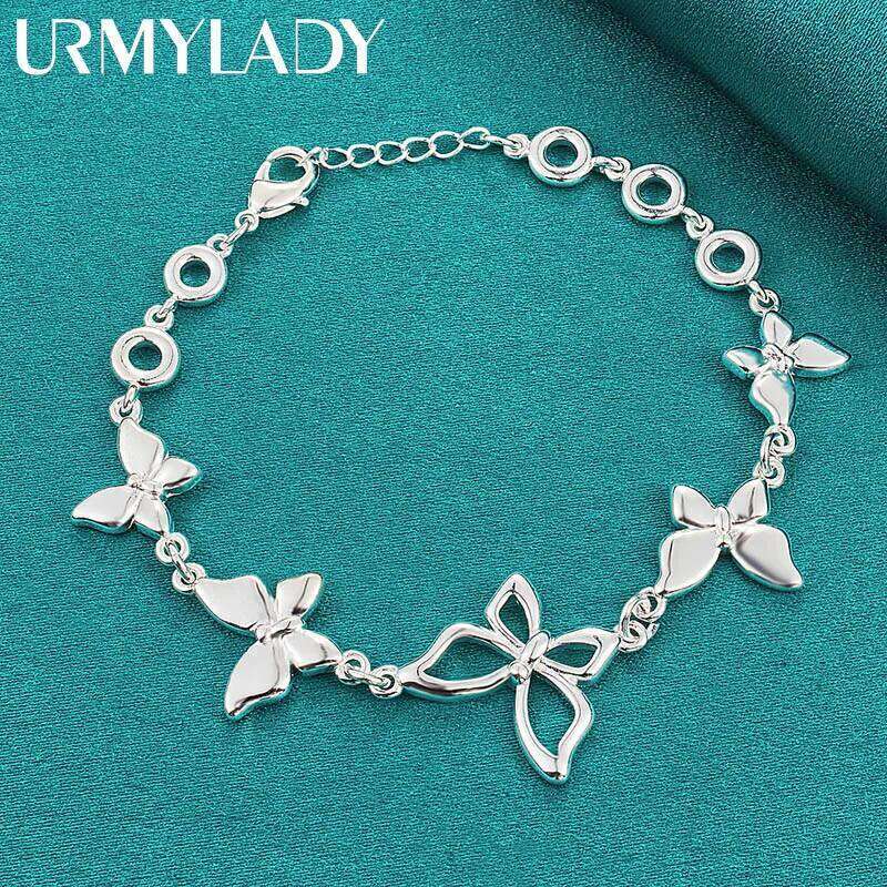 URMYLADY 925 Sterling Silver Five Butterfly Charm Chain Bracelet For Women Wedding Celebration Engagement Fashion Jewelry Z260313