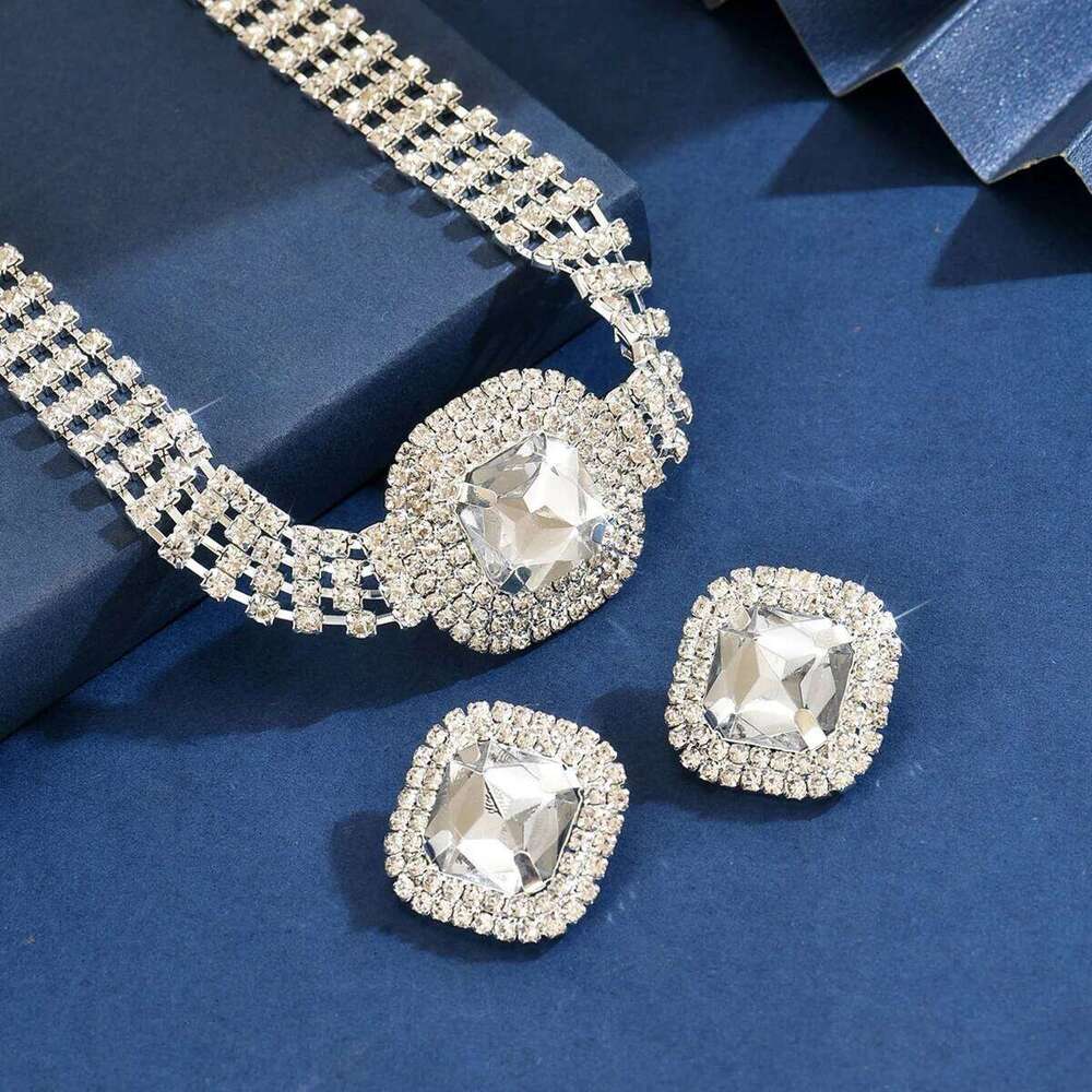 Luxury Crystal Choker Earrings Set Women - Sparkling Square Gem Statement Jewelry for Evening Party Wedding Z260313