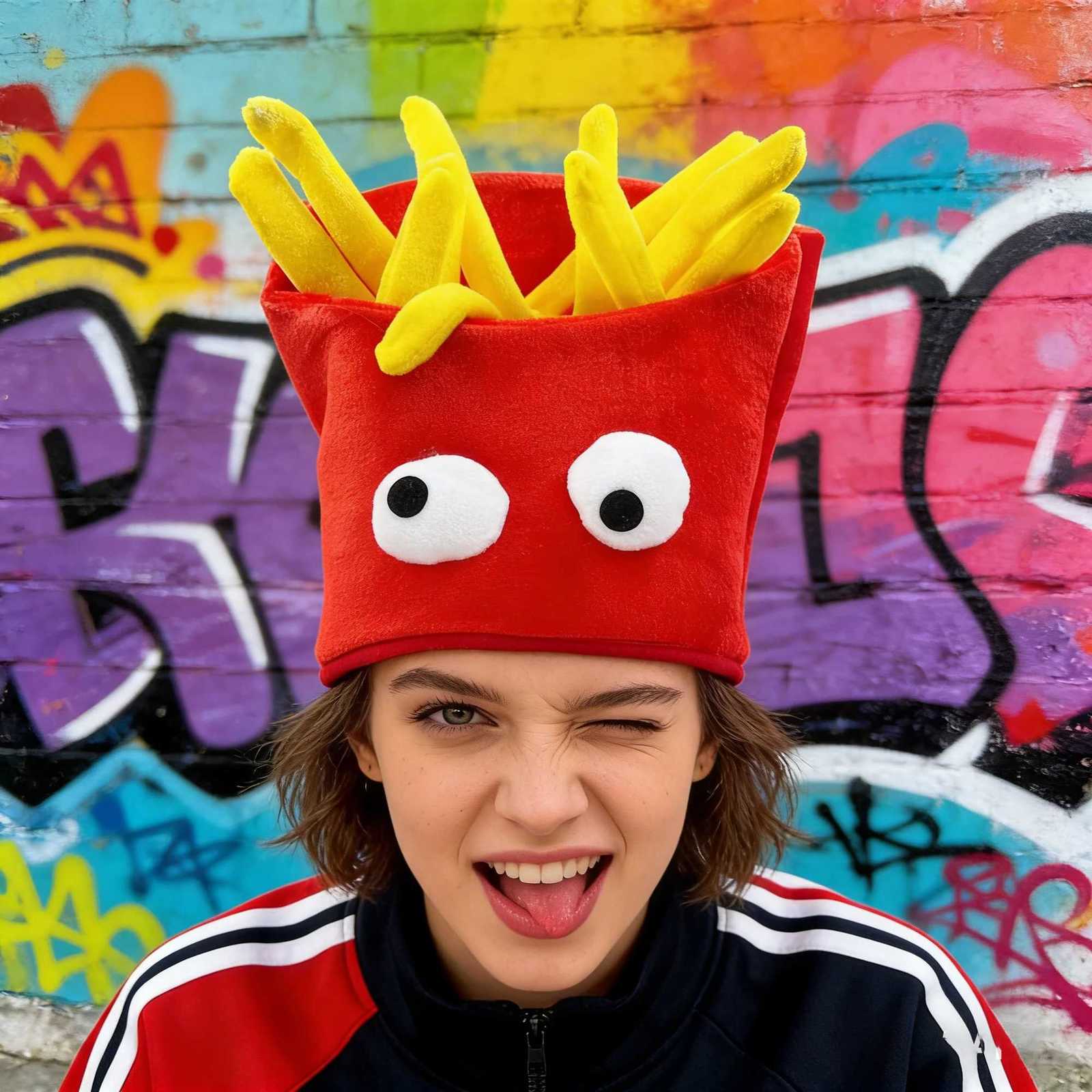 Funny French Fries Plush Hat with Googly Eyes Novelty Cosplay Party Costume Headwear Y260314