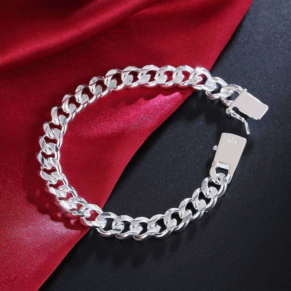 925 Sterling Silver Solid 8/10mm chain Bracelet men women Chain noble wedding Jewelry fashion charms party birthday gift Z260313