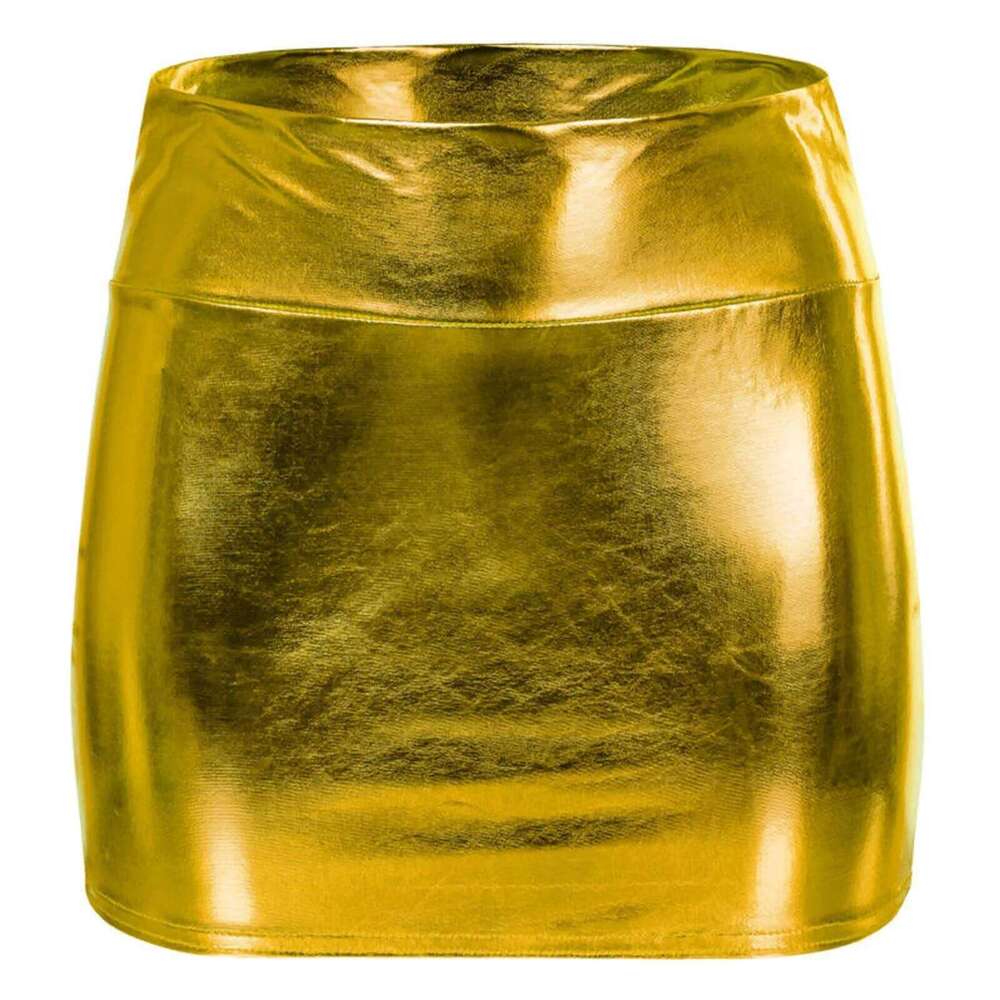Women Wetlook Sexy Shiny leather skirts Fashion high waist hip lifting club Party short Performance Mini skirt gold red Z260314