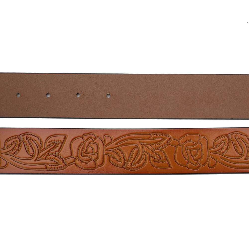 Embossed Leather Belt Flower Pattern for Women Red Heart Rose Fashion Z260226