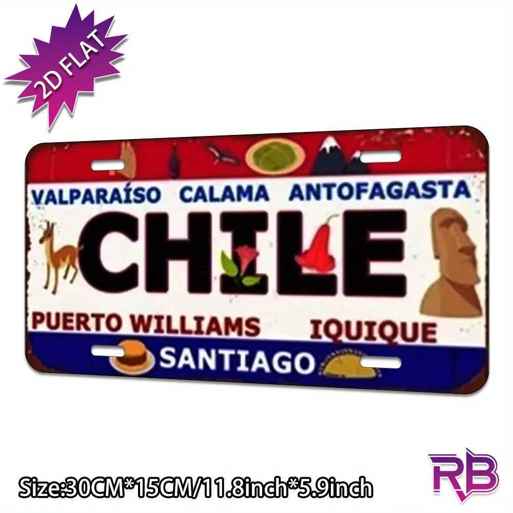 Chile Theme Aluminum Metal Wall Sign - UV Printed ch Vintage License Plate Design Includes Valparaso Calama and Puerto Will D260314