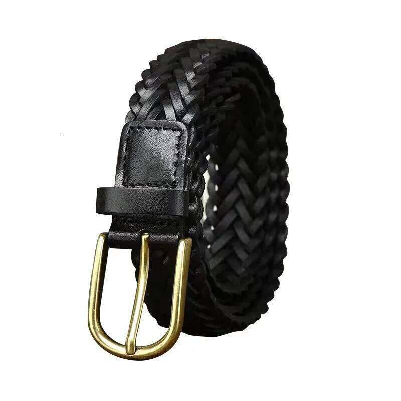 3cm wide belt, men's genuine braided head, leather hand-knitted pin buckle, versatile trouser belt Z260226