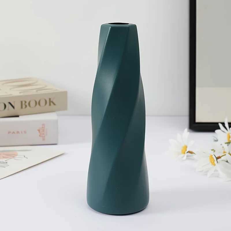 1pc Nordic style light luxury spiral plastic vase decoration for living room flower arrangement Y260314