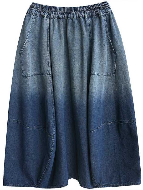 plus Size adient Color Denim Midi Skirt Womens Spring Faion Slimming Knee-Length A-Line Skirt Artistic Commute Sle M260314