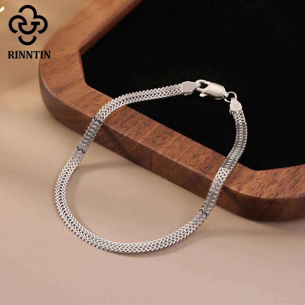 Rinntin 925 Sterling Silver 2.8mm Flat Mesh Bracelets Hight-Quality Bangle Chain Simple Women Men Daily Accessories SB216 Z260313