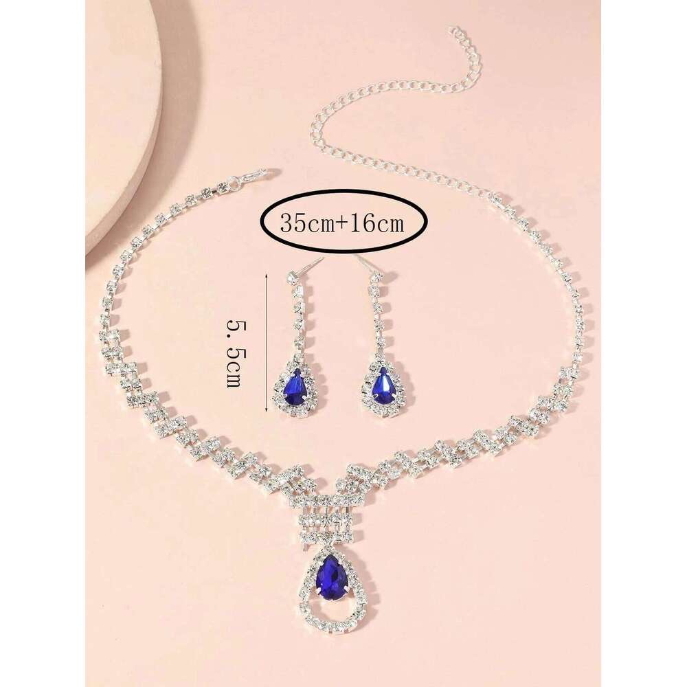 3 Women's Fashion Claw Chain Series Sapphire Droplet Earrings with Necklace Jewelry Set Party Accessories Z260313