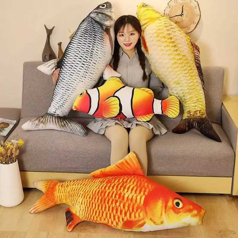 30-100cm Simulation Funny Fish Plush Toys Stuffed Soft Animal Carp Plush Pillow Creative Sleep Cushion for Kids Girls Xmas Gift Y260314