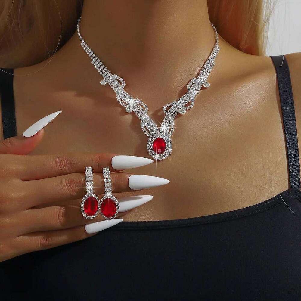 Women's fashionable gorgeous geometric flower round rhinestone set, elegant and high-end jewelry set Z260313
