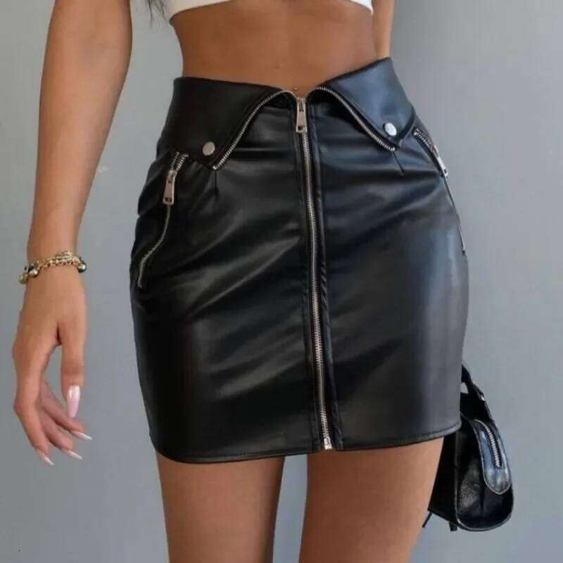 New Women Sexy Y2K PU Leather Zipper High-waist Skirt Black Chic Multi Zip Fashion Slim Hip Skirts Summer Club Party Mini Dress Z260314