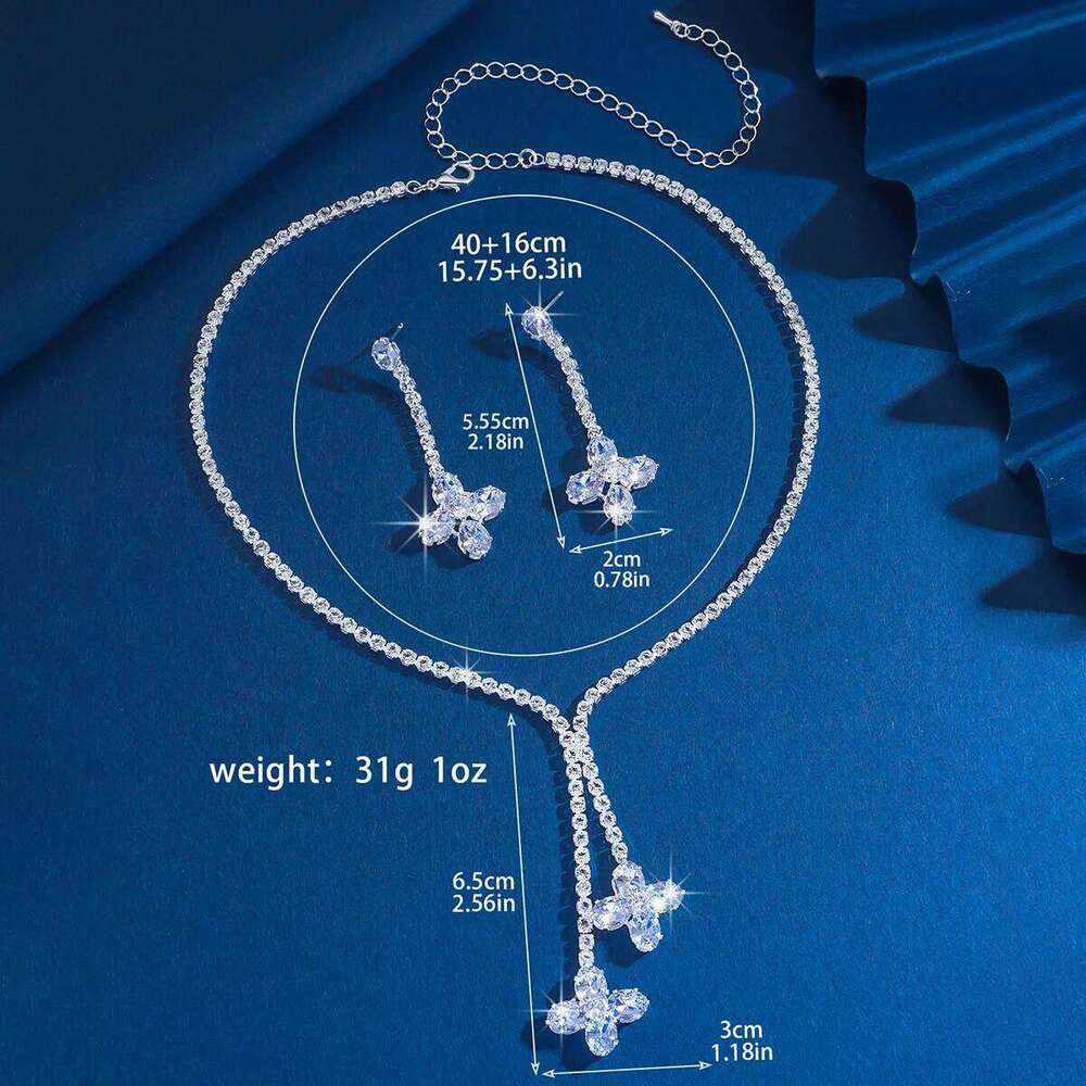 3PC Women's Fashion Four Leaf Flower Series Necklace, Earrings, Jewelry Set Suitable for Wedding, Party, Festival Gifts-8525 Z260313