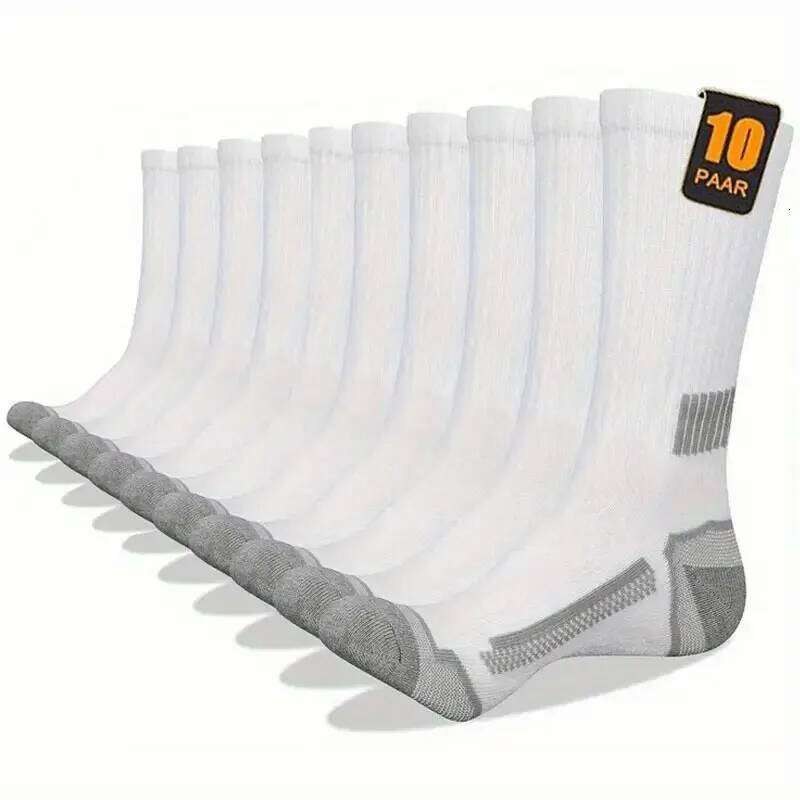 10 Pairs Men Solid Color Striped Sports Long Suitable All Seasons Breathable Anti Odor Sweat Absorption Leisure Socks Z260314