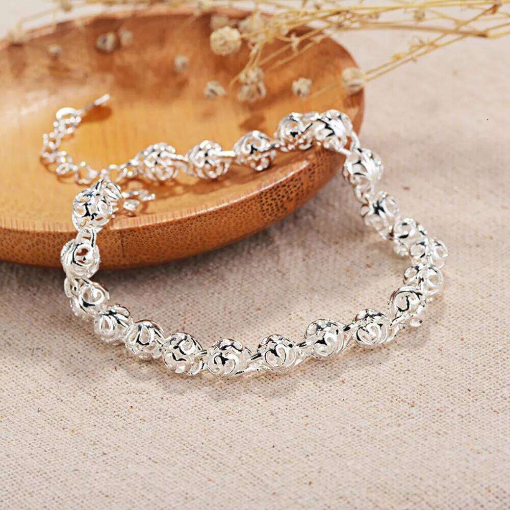URMYLADY Fine Pretty lovely Hollow ball Chain 925 sterling Silver Bracelet for Women Fashion Wedding Party Couple gifts Jewelry Z260313