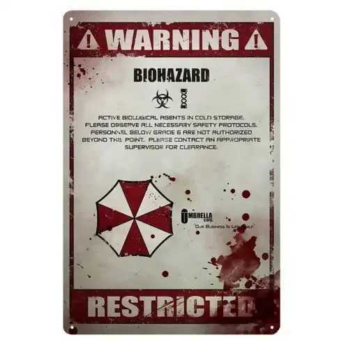 Affiche en mtal de film Resident Evil 1 pice signe en tain plaque 20x30cm D260314