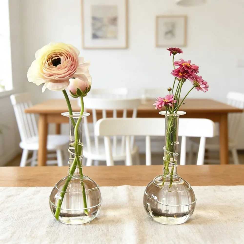 Transparent Glass Vase Decoration Desktop Simple Water Nourishing Vase Fresh Flowers Fine Mouthed Vase Living Room Decoration Y260314