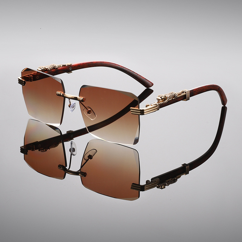 Luxury Brand Designer Sunglasses New Frameless Small Square Sunglasses For Men And Women With Jaguar Decoration And Leopard Head Design, Fashion Sungl