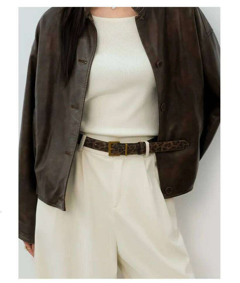 Leopard Print Women's Trendy Chic Suede Leather Belts with Gold/Sliver Buckle,Fashion Y2K Belt for Dress Skirt and Jeans Z260226