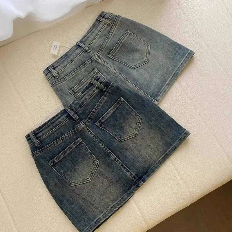 American High-Waisted Fashion High Street Hot Girl Half Vintage Y2k A-line Denim Skirt Women Z260314
