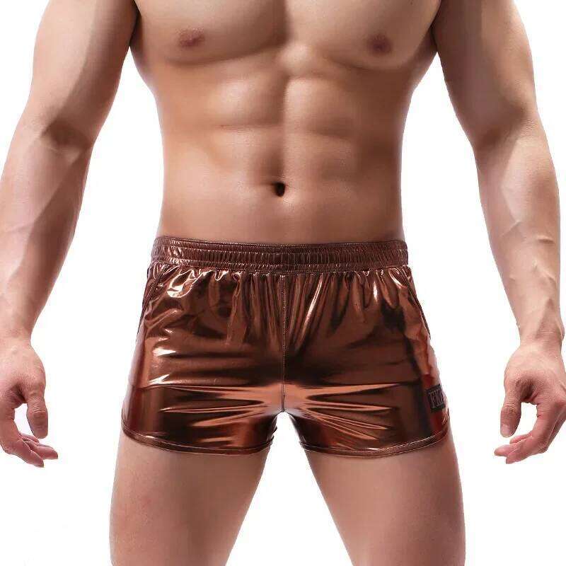 Mens Board Shorts Swimming Trunks Low RiseBikini Swimwear Faux Leather Beachwear Surfing Pants Z260314