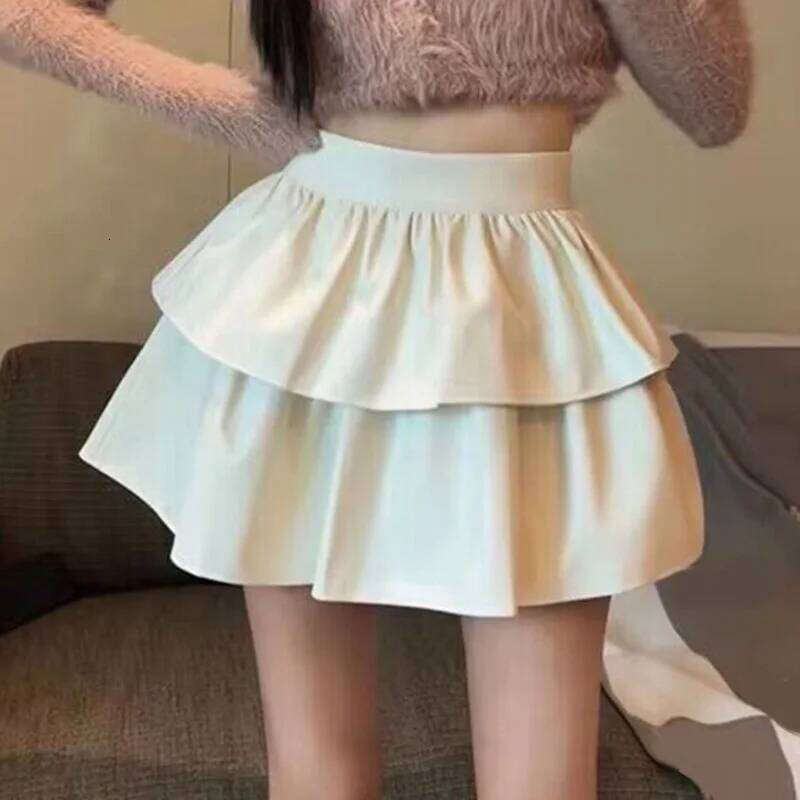 2023 Spring Summer White Black Leather Women Mini Female High Waist Pleated A-line Short Skirt Teenage Girl Skirts Z260314