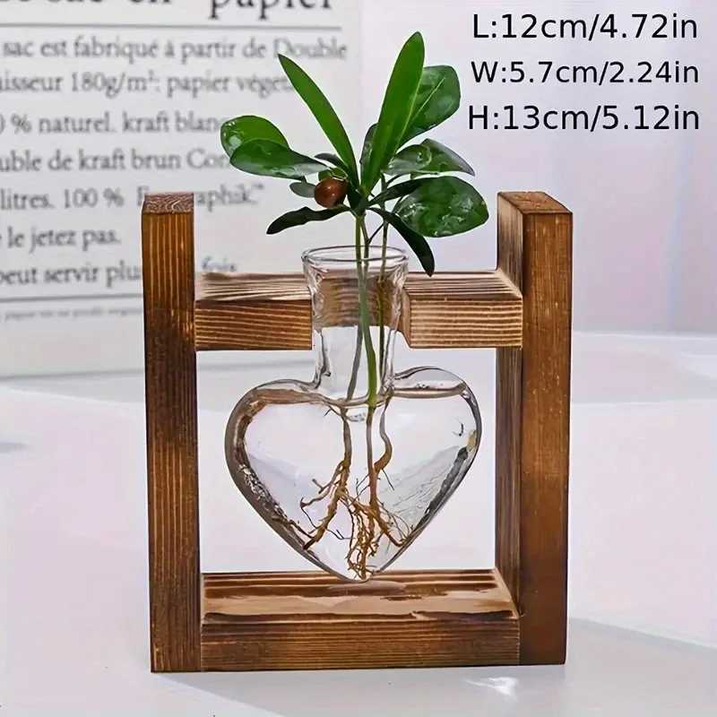 1-pack creative wooden frame hydroponic small vase green spiral pine glass container living room desk home decoration Y260314