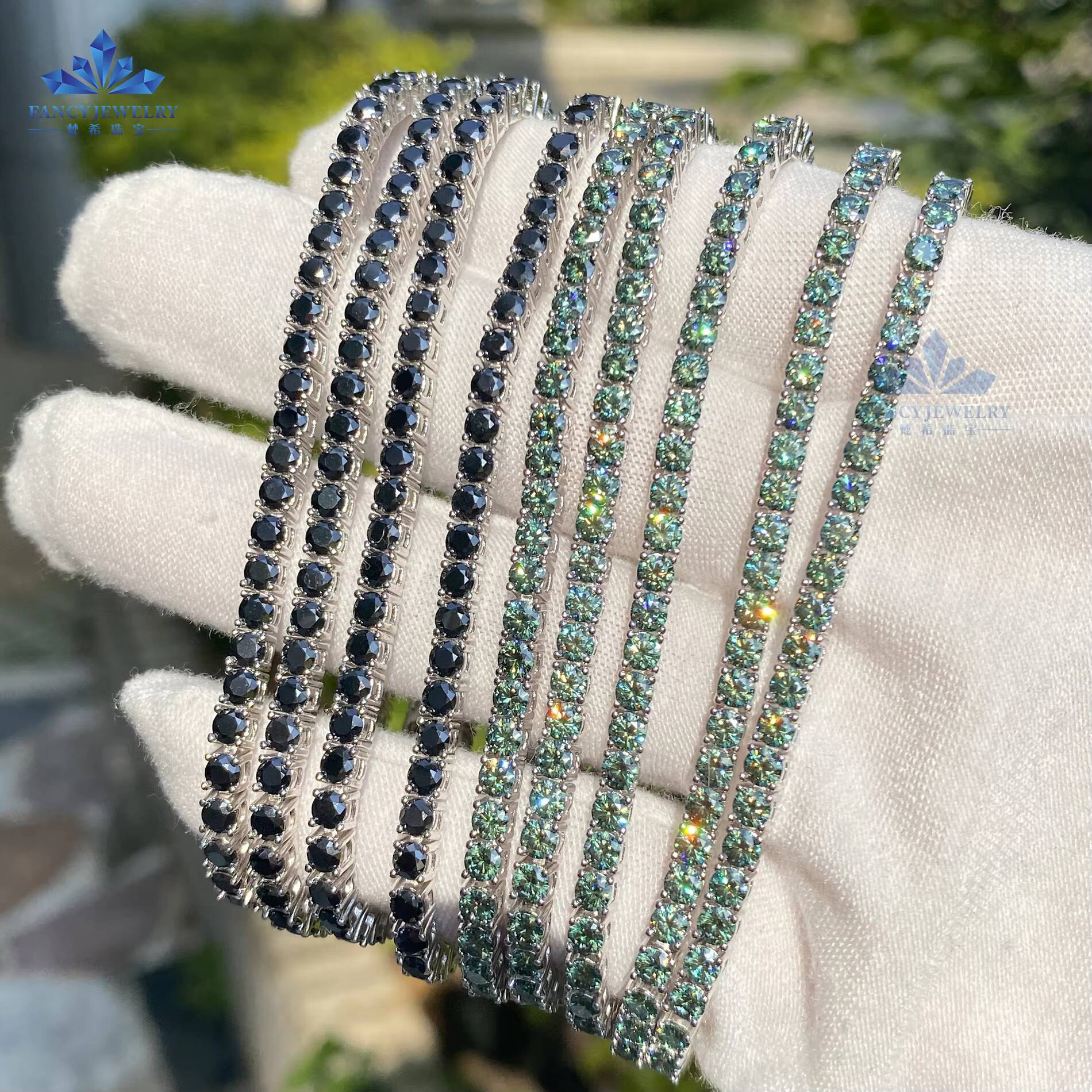 2mm 3mm 4mm Blue-Green Black White Color Hip Hop Jewelry Moissanite Tennis Chain Necklace Bracelet