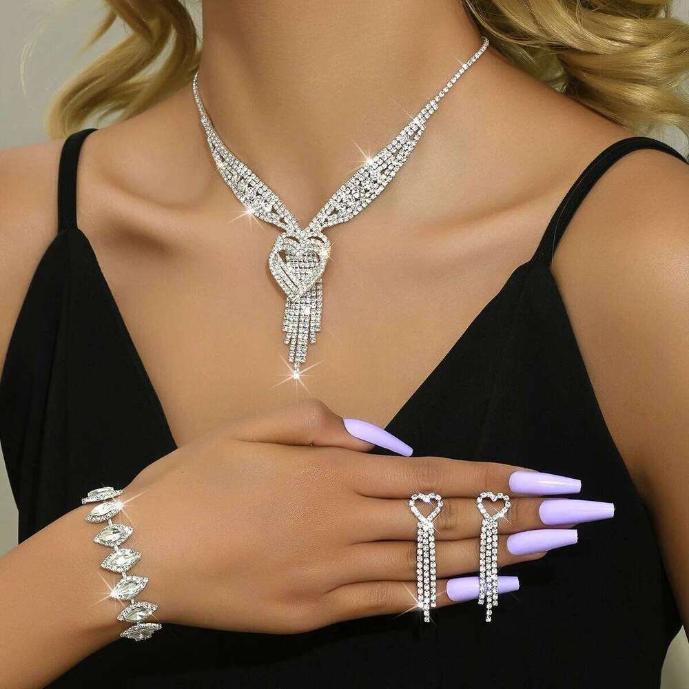 Ladies' jewelry, equipped with rhinestone tassel earrings, necklaces, bracelet sets, wedding party accessories Z260313