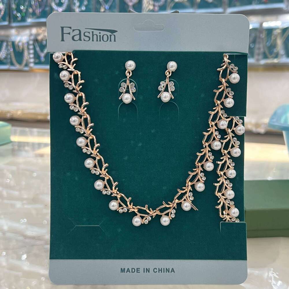 4PC Women's Fashion Imitation Pearl Necklace Earrings Bracelet Jewelry Set Suitable for Wedding, Party, Festival Gifts-9248 Z260313