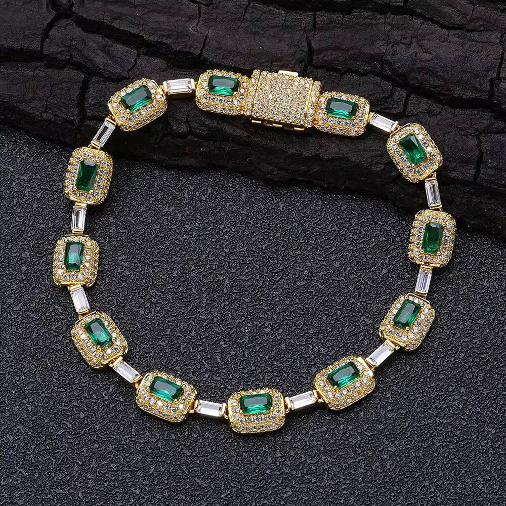 NUOYA 7mm 925 Sterling Silver Bracelet VVS Moissanite Bracelet for Women Fine Chain Link Jewelry