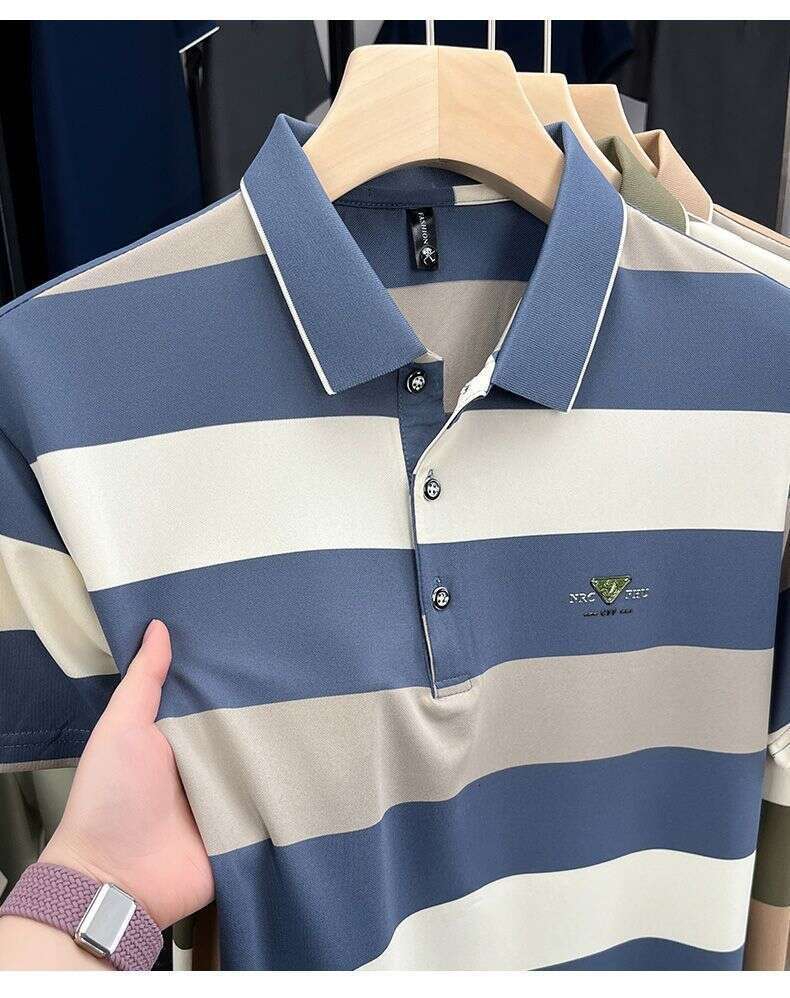 Summer Business Men's Short-Sleeve T-Shirt, Turn-Down Collar Polo Shirt, New Stylish European and American Fashion Short-Sleeve for Men