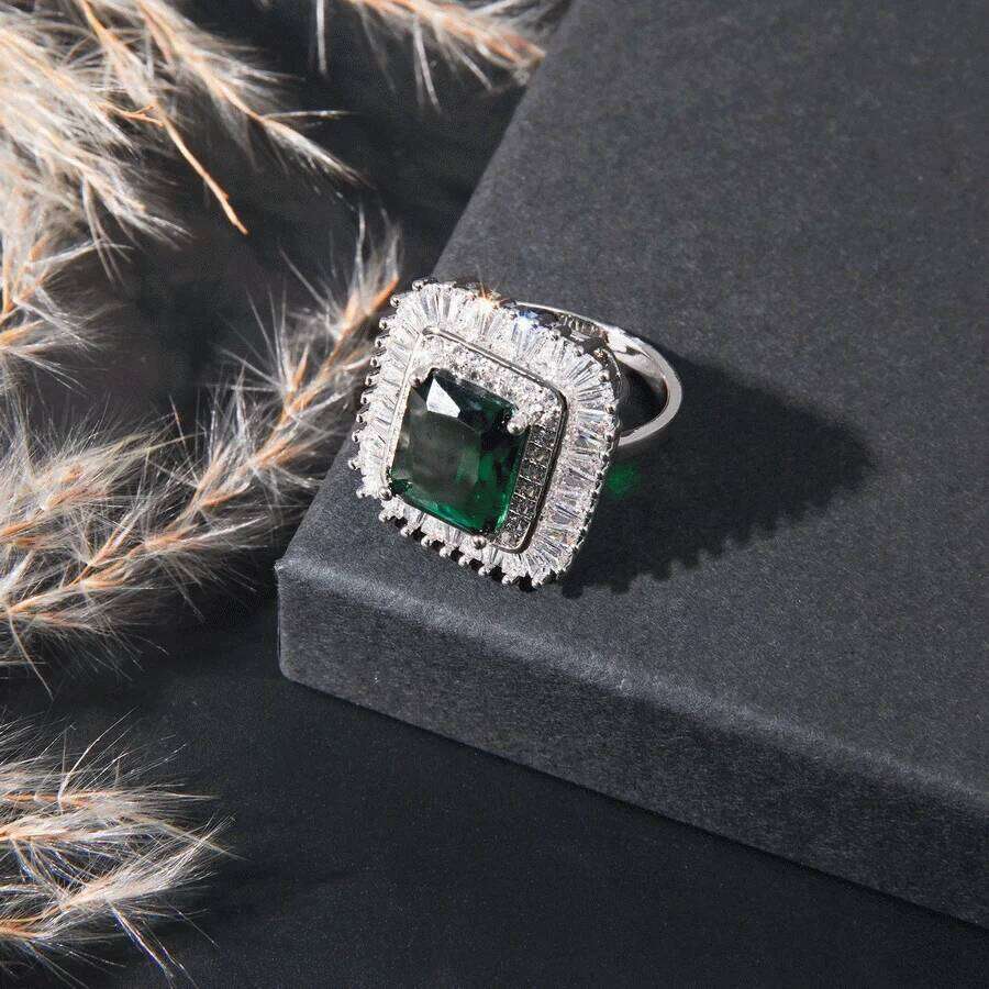 Sparkling For Women Square Cubic Zirconia Jewelry With Ring, Earrings, Pendant, Necklace Set, Bridal Bridesmaid Wedding Gif Z260313