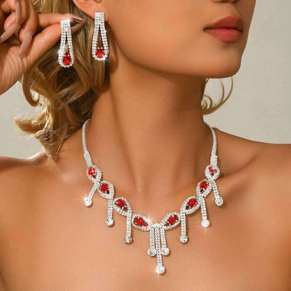 Elegant style of socialite, multi colored new necklace, earrings, two-piece set, versatile evening dress accessories Z260313