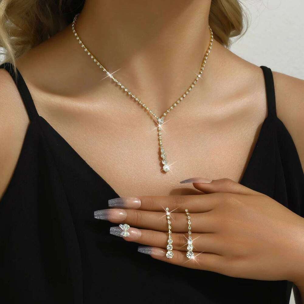 3pcs Women's Jewelry Fashion Drops Rhinestone Necklace Earring Set Bridal Wedding Accessories-8098 Z260313
