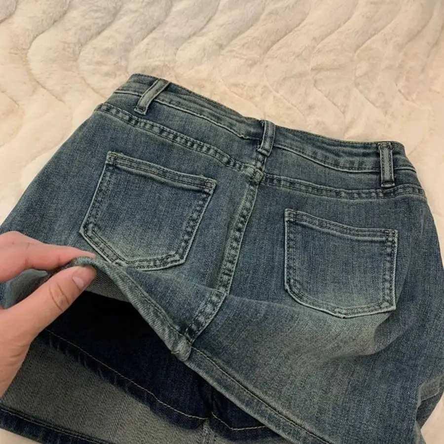 Retro Faded Denim Mini Skirt Womens Small Size Summer New High Waist Loose Fit Anti Exposure Skirt Cotton Denim Half Body Skirt M260314