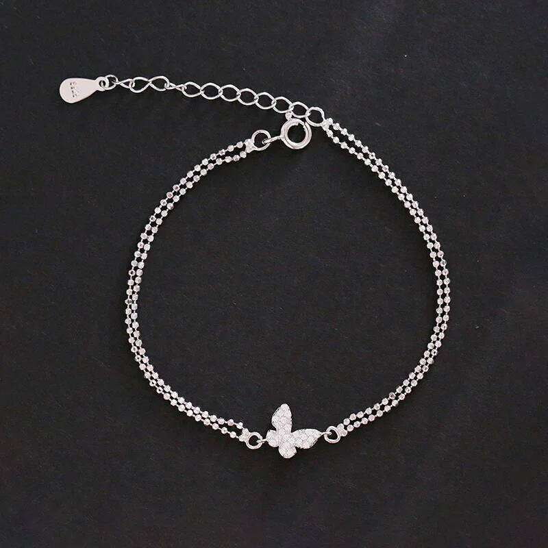 Sweet Shining Zircon Butterfly For Women Anti-allergic Silver Color Chain Bracelet With S925 Stamp Gift S-B401 Z260313