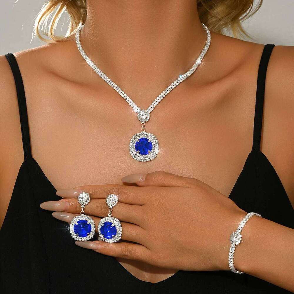 Fine Flashing Crystal Necklace Earrings Set Bridal Jewelry Wedding Dress Dinner Accessories Z260313