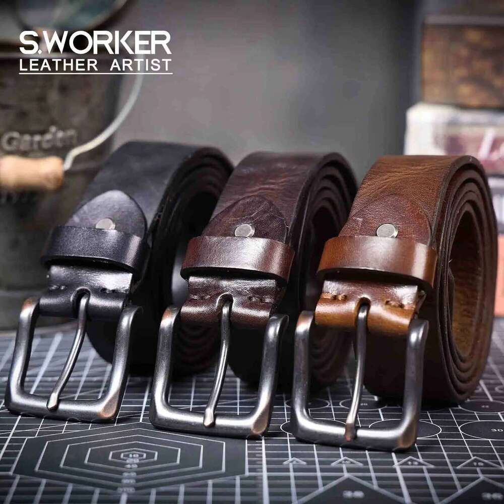 Vintage Genuine Men's Cowhide Belts Pin Buckle Italian Thickened Leather With Box,Ideal Choice For Gift Z260226