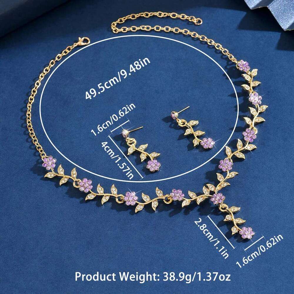 Ladies' Fashion Flower Leaf Necklace Earrings Jewelry Set Suitable for Wedding, Party, Festival Gifts Z260313