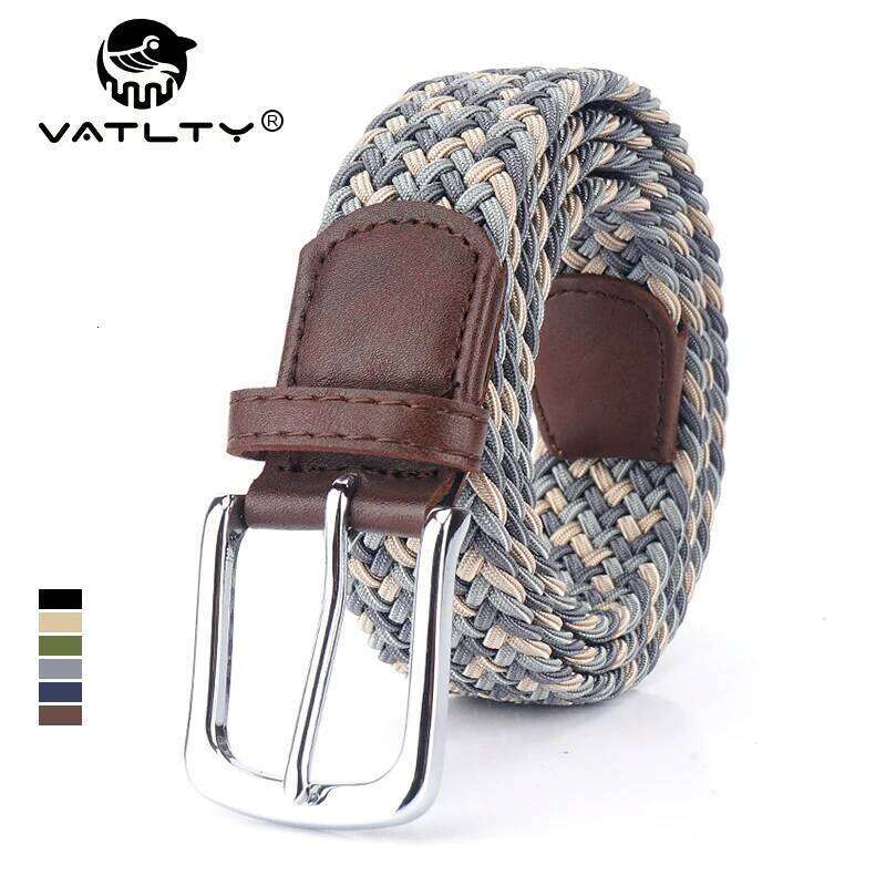 VATLTY Fashion Woven Elastic for Women Men Solid Alloy Silver Buckle Stretch Strap Female Jeans Brown Belt Girdles Male Z260226