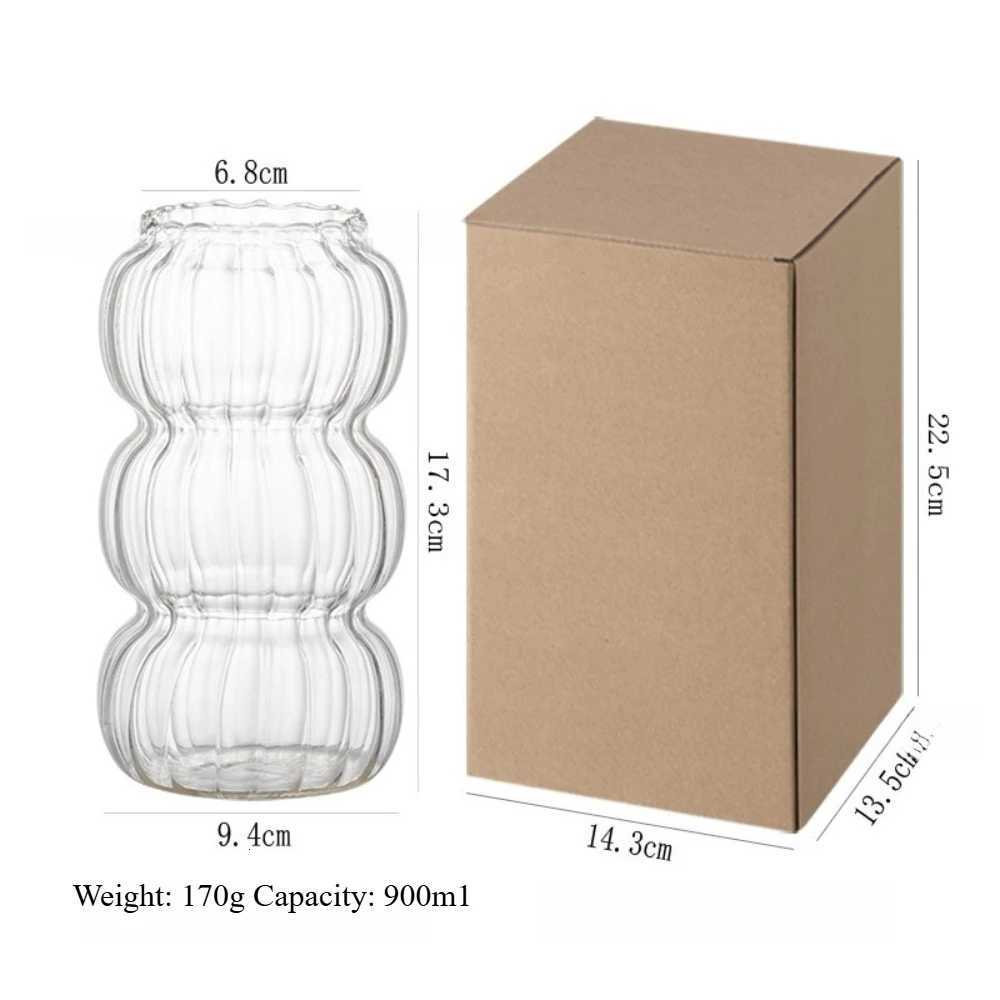 Simple Transparent Glass Vase with Vertical Patterns Office Desktop Surface Green Plants Hydroponic Flower Arrangement Y260314
