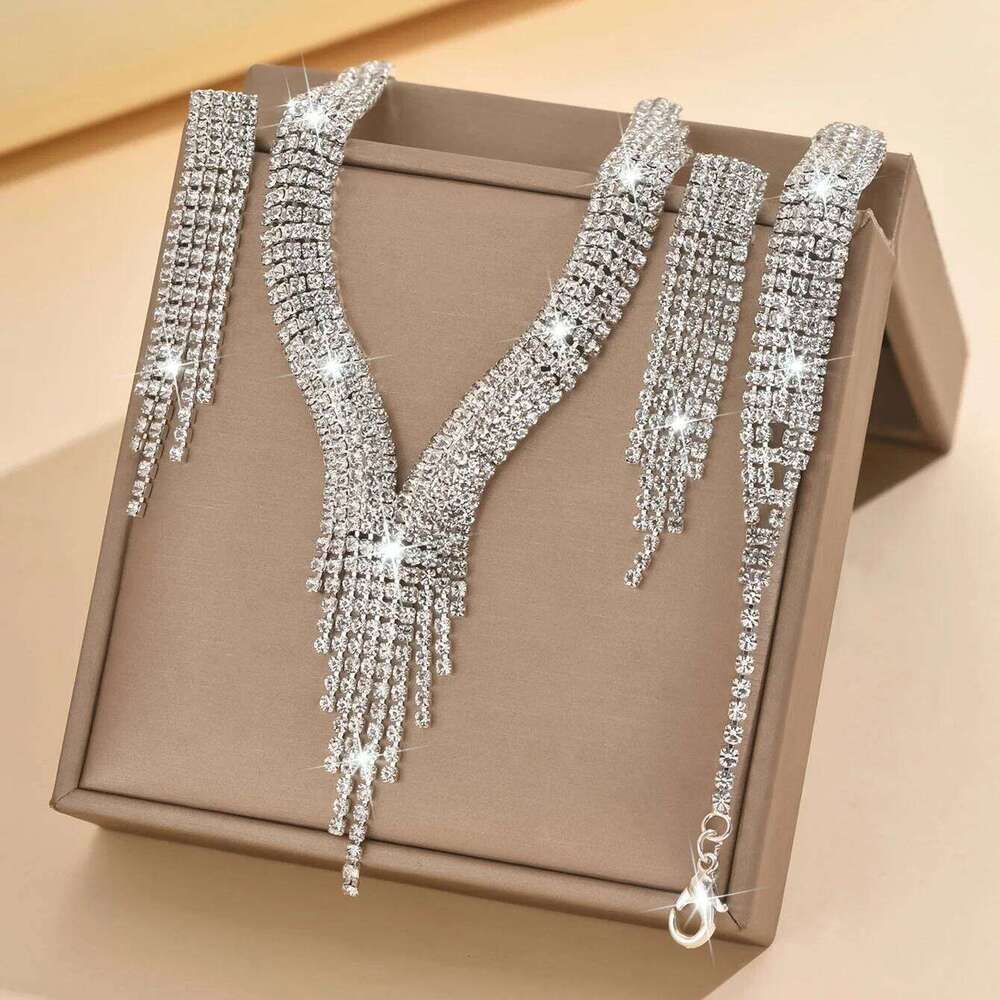 4PC Women's Fashion Geometric Tassel Necklace Earrings Bracelet Jewelry Set Suitable for Wedding, Party, Festival Gifts-8538 Z260313