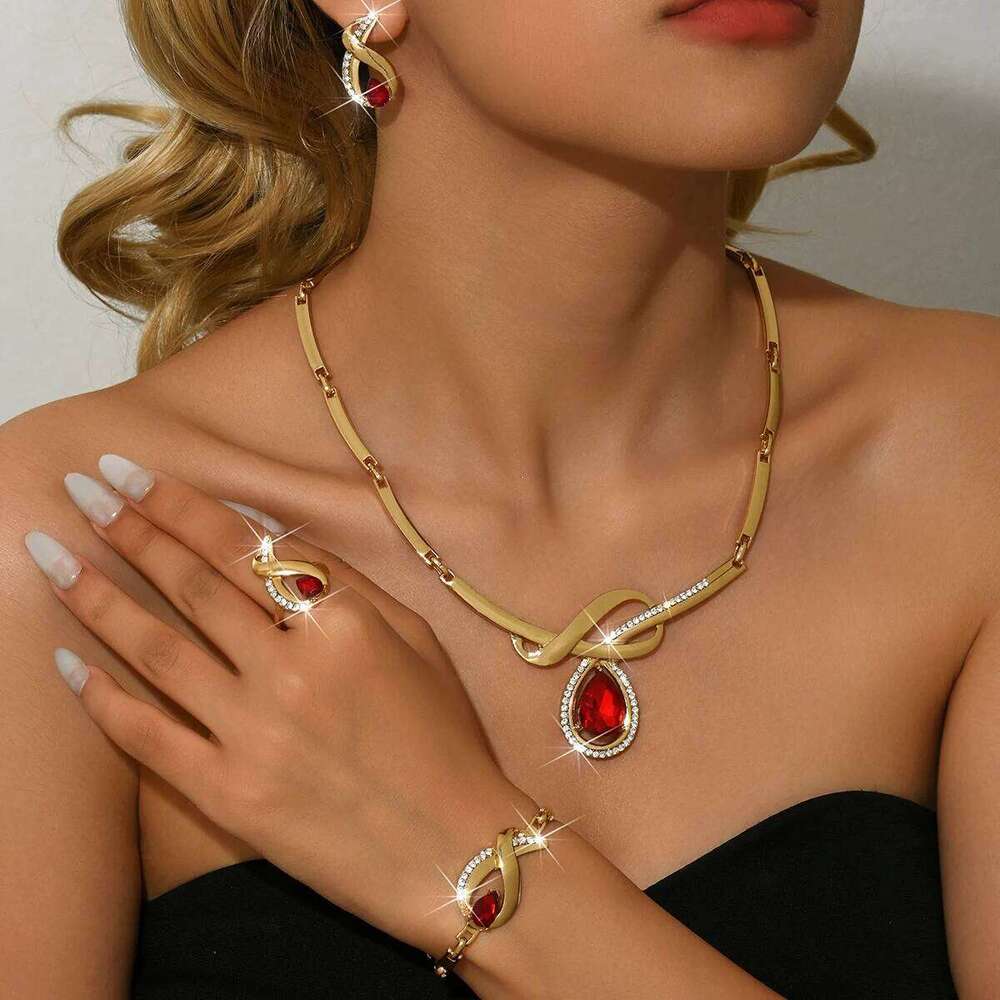 Cross border source fashion alloy super sparkling full diamond four piece jewelry set, wedding banquet dress, gift accessory Z260313