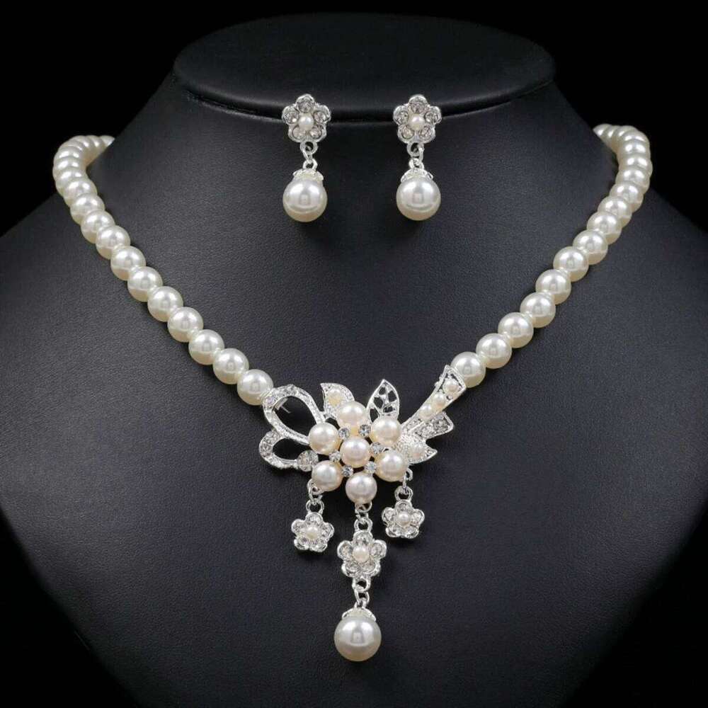 3-piece jewelry set, floral women's pearl earrings, necklace decoration suitable for women to attend parties Z260313