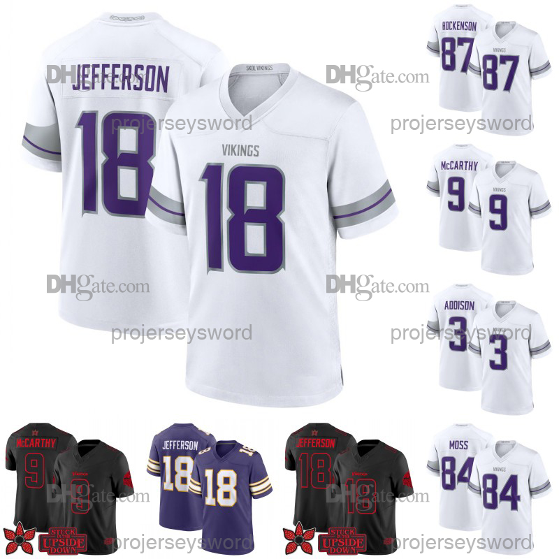 Vikingss Football Jerseys Justin Jefferson Carson Wentz Max Brosmer J.J. McCarthy Brett Rypien John Wolford Ty Chandler Addison Custom Football Jersey